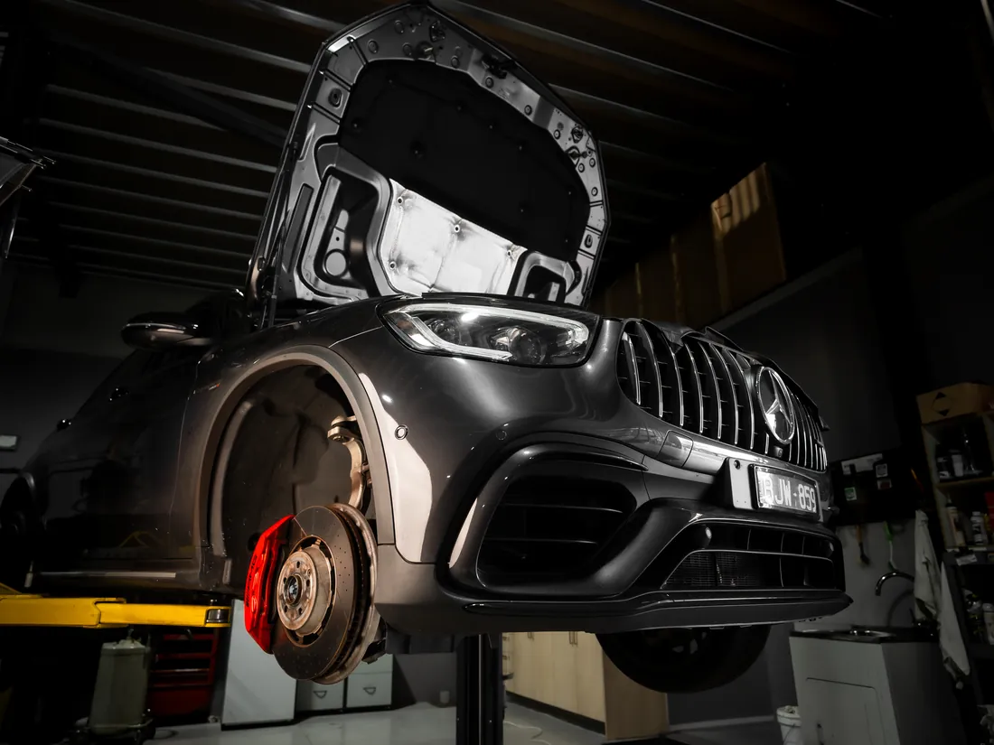 Vehicle on hoist